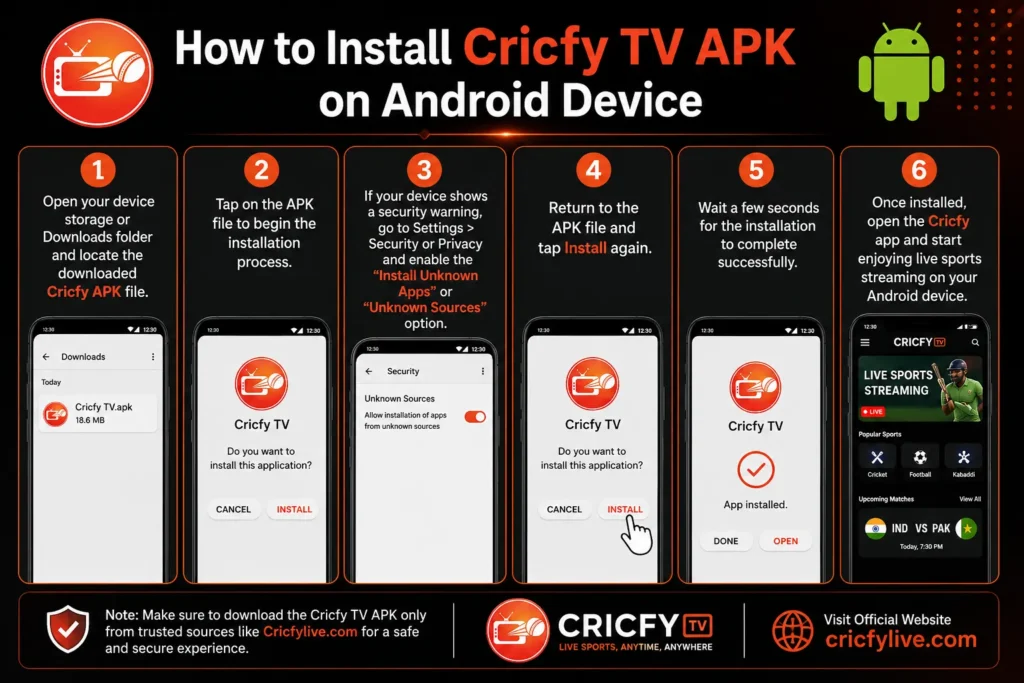 Install Cricfy TV on Android Phone